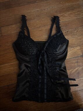 Wet Seal Black Satin Lace-Trim Tank Top